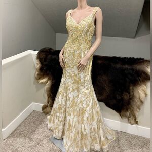 Stunning Custom Heavily Jeweled Mermaid Gown/All-over Crystal Beads & Sequins